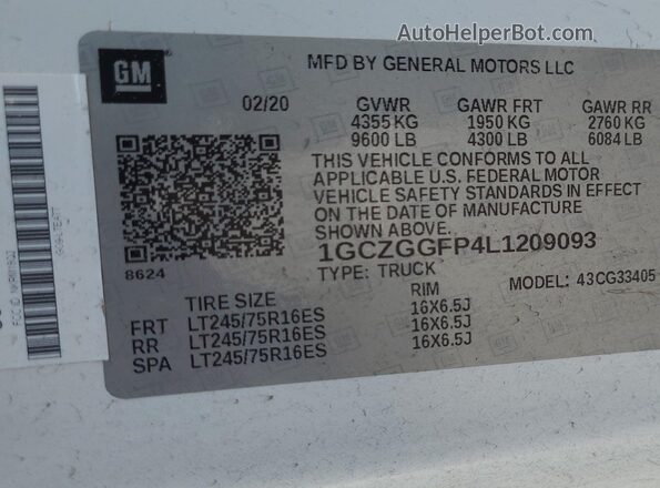 1GCZGGFP4L1209093 2020 CHEVROLET EXPRESS  