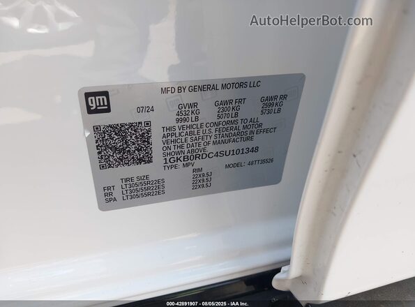 1GKB0RDC4SU101348 2025 GMC HUMMER EV SUV White VIN sticker view