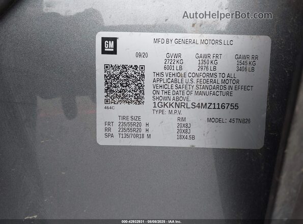 1GKKNRLS4MZ116755 2021 GMC ACADIA Silver Widok komory silnika