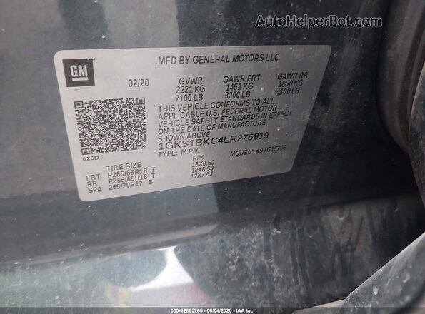 1GKS1BKC4LR275819 2020 GMC YUKON Blue 