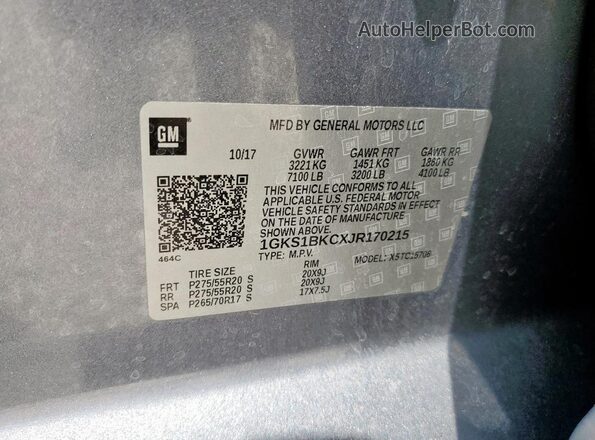 1GKS1BKCXJR170215 2018 GMC YUKON Gray 