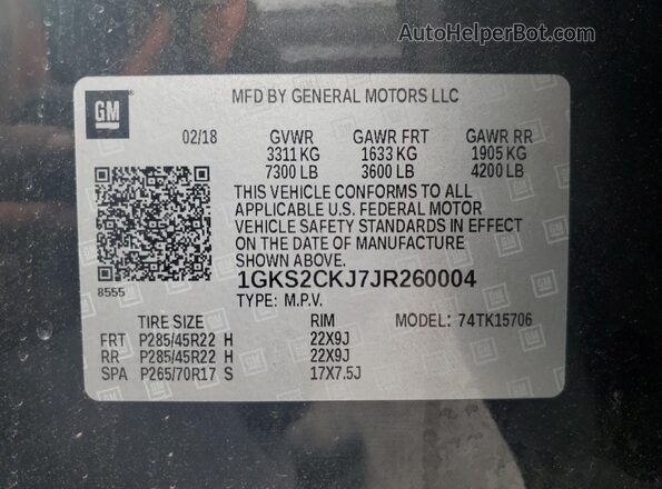 1GKS2CKJ7JR260004 2018 GMC YUKON Black 