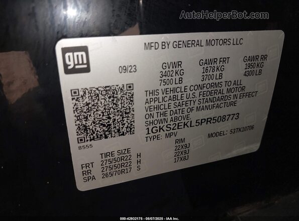 1GKS2EKL5PR508773 2023 GMC YUKON Black 