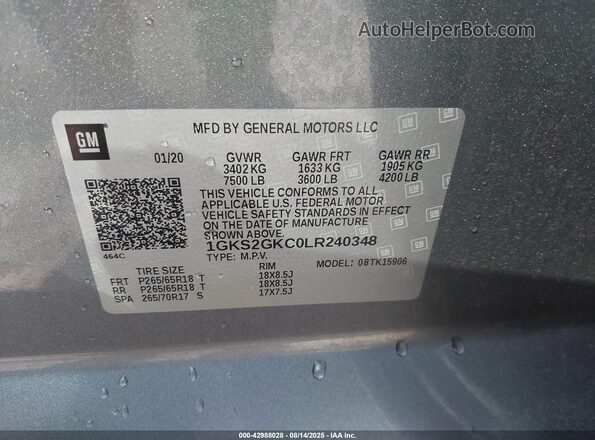 1GKS2GKC0LR240348 2020 GMC YUKON Gray Engine compartment view