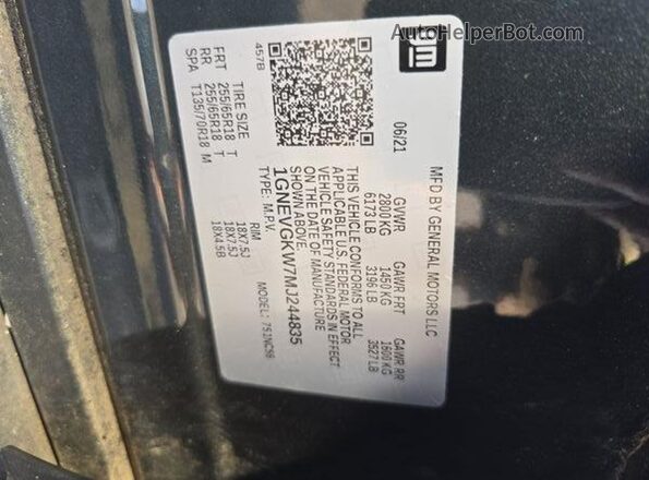 1GNEVGKW7MJ244835 2021 CHEVROLET TRAVERSE  Widok wnętrza z tyłu