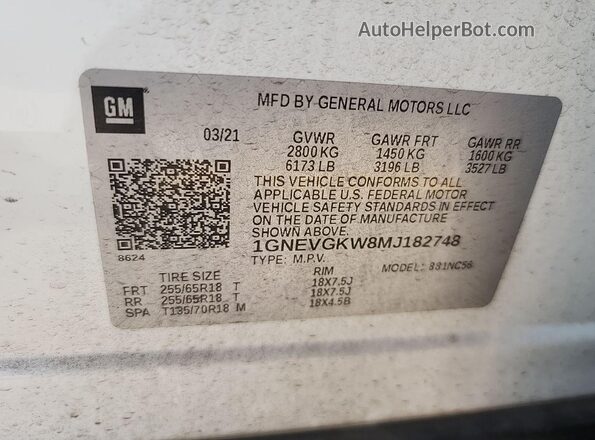 1GNEVGKW8MJ182748 2021 CHEVROLET TRAVERSE  Engine compartment view
