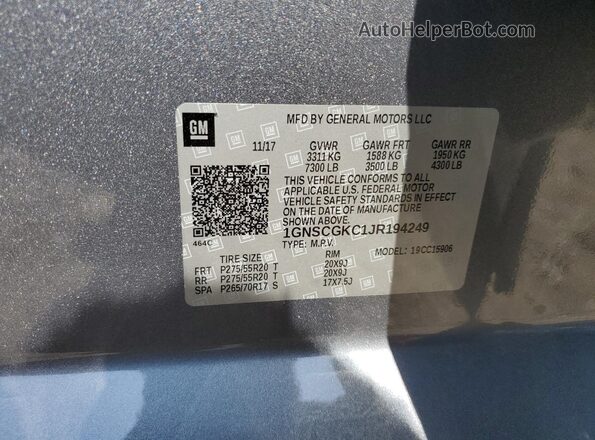 1GNSCGKC1JR194249 2018 CHEVROLET SUBURBAN Silver 