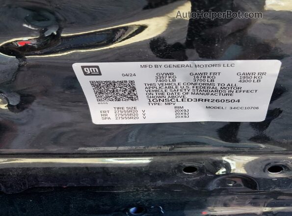 1GNSCLED3RR260504 2024 CHEVROLET TAHOE Черный 
