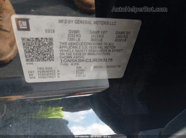 1GNSKBKC3JR293175 2018 CHEVROLET TAHOE Black 