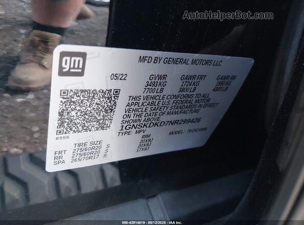 1GNSKDKD7NR299426 2022 CHEVROLET SUBURBAN Black ძრავის განყოფილების ხედი
