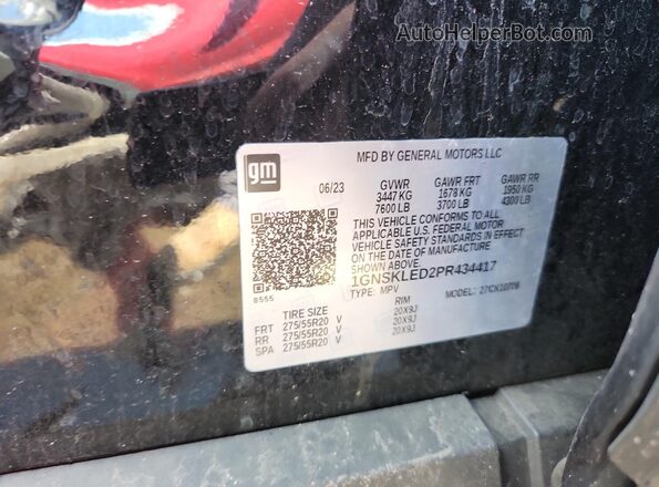 1GNSKLED2PR434417 2023 CHEVROLET TAHOE Black VIN კოდის სტიკერის ხედი