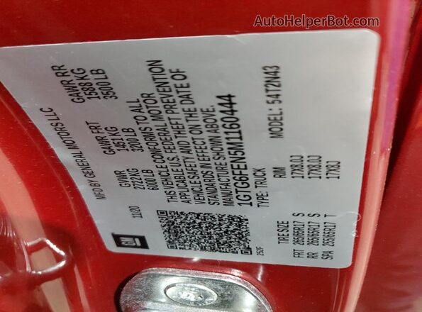 1GTG6FEN5M1160444 2021 GMC CANYON Red 