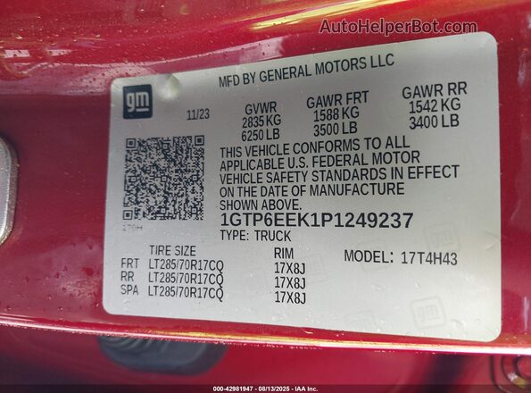 1GTP6EEK1P1249237 2023 GMC CANYON Burgundy Շարժիչի բաժամունքի տեսք