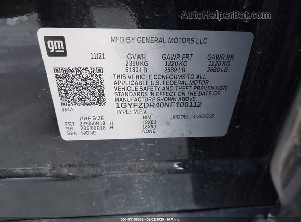 1GYFZDR40NF100112 2022 CADILLAC XT4 Black Вид підкапотного простору