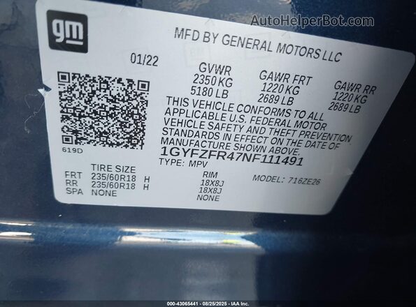 1GYFZFR47NF111491 2022 CADILLAC XT4 Blue Вид підкапотного простору
