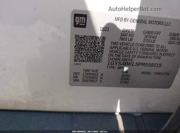 1GYS4BKL5PR559219 2023 CADILLAC ESCALADE White უკანა სავარძლების ხედი