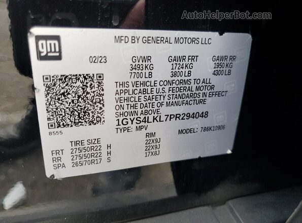 1GYS4LKL7PR294048 2023 CADILLAC ESCALADE Black Vista interior de 360 grados