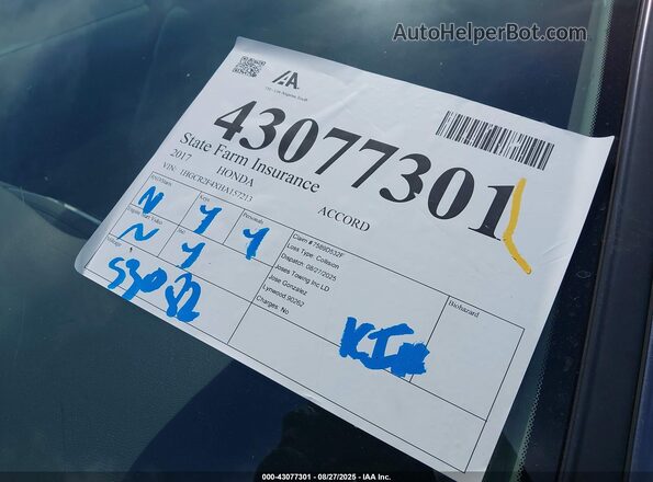 1HGCR2F4XHA157213 2017 HONDA ACCORD Gray 