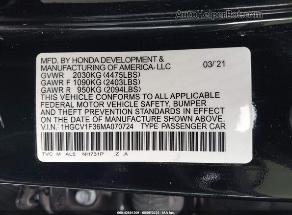 1HGCV1F31LA155680 2020 HONDA ACCORD Черный Вид подкапотного пространства
