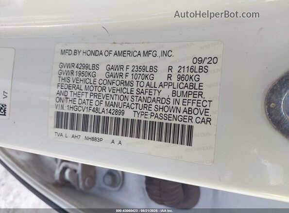 1HGCV1F48LA142899 2020 HONDA ACCORD White Vista del compartimento del motor