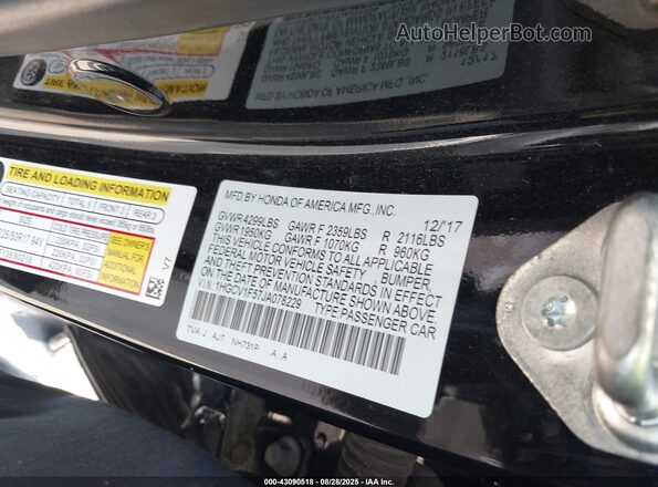 1HGCV1F57JA078229 2018 HONDA ACCORD Black 