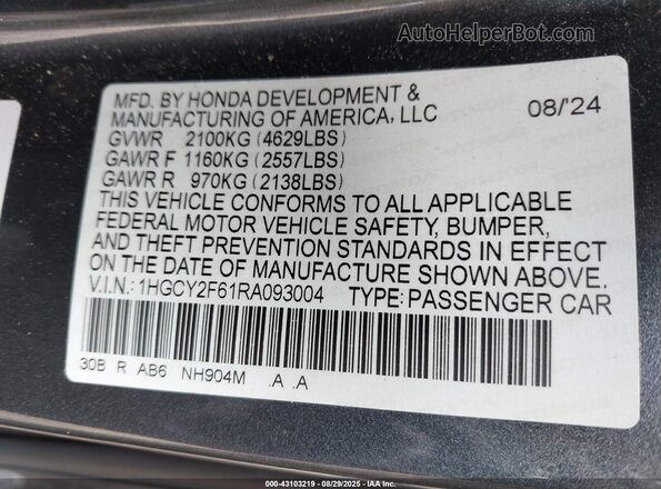 1HGCY2F61RA093004 2024 HONDA ACCORD HYBRID Gray 