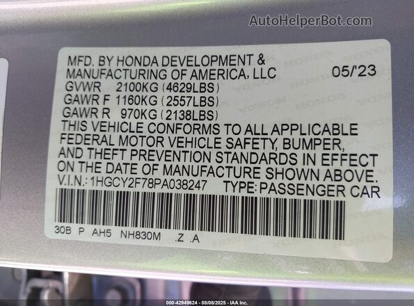 1HGCY2F78PA038247 2023 HONDA ACCORD HYBRID Серебряный 