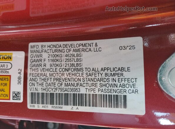 1HGCY2F79SA036953 2025 HONDA ACCORD Red 
