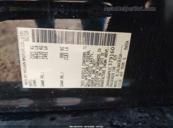 1N4AA6APXJC379160 2018 NISSAN MAXIMA Black 