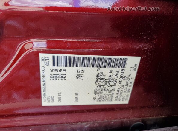 1N4AA6APXJC400038 2018 NISSAN MAXIMA Burgundy 