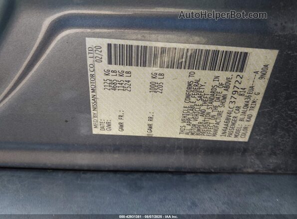 1N4AA6BV4LC379722 2020 NISSAN MAXIMA Gray Շարժիչի բաժամունքի տեսք