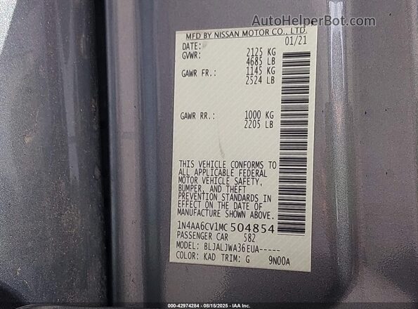 1N4AA6CV1MC504854 2021 NISSAN MAXIMA Gray Widok komory silnika