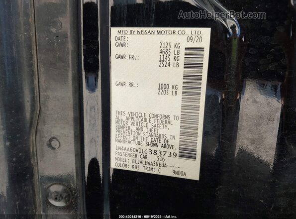 1N4AA6DV1LC383739 2020 NISSAN MAXIMA SL Black Vista del compartimento del motor