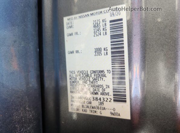 1N4AA6DV6LC384322 2020 NISSAN MAXIMA SL Серый Вид подкапотного пространства