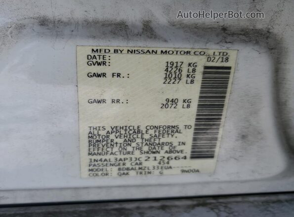 1N4AL3AP3JC212664 2018 NISSAN ALTIMA White 