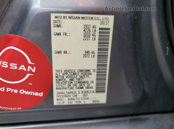 1N4AL3AP6JC139824 2018 NISSAN ALTIMA Gray 