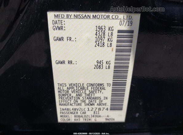 1N4BL4BV2LC127874 2020 NISSAN ALTIMA Black ძრავის განყოფილების ხედი