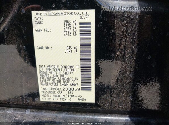 1N4BL4BV3LC238059 2020 NISSAN ALTIMA Black Engine compartment view