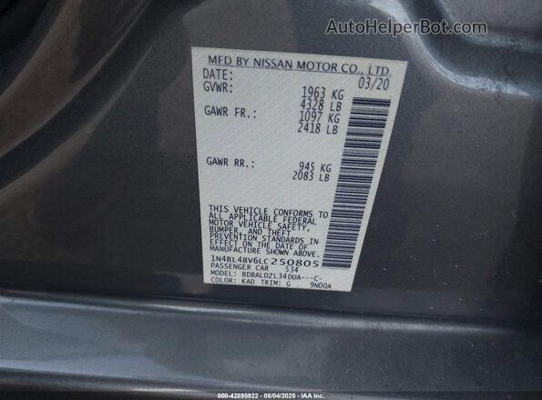 1N4BL4BV6LC250805 2020 NISSAN ALTIMA Gray ძრავის განყოფილების ხედი