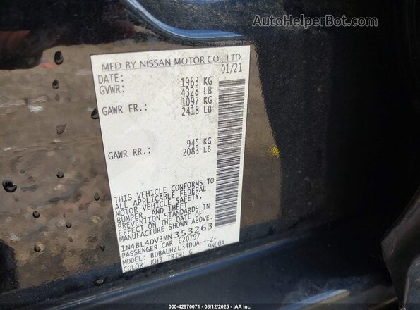 1N4BL4DV3MN353263 2021 NISSAN ALTIMA Черный Вид подкапотного пространства