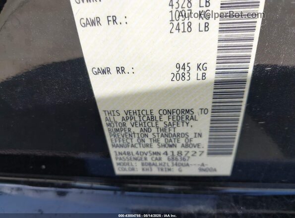 1N4BL4DV5MN418727 2021 NISSAN ALTIMA Black Engine compartment view