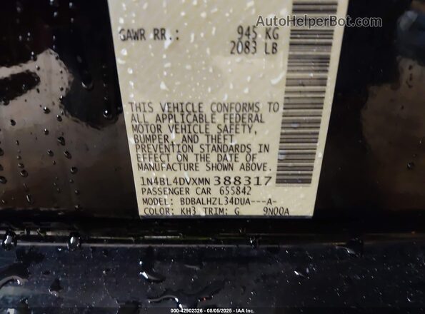 1N4BL4DVXMN388317 2021 NISSAN ALTIMA Black Engine compartment view