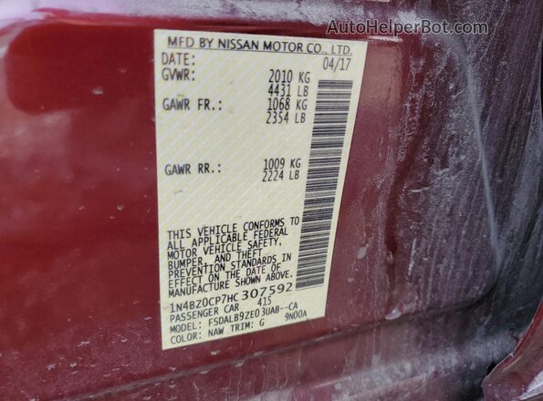 1N4BZ0CP7HC307592 2017 NISSAN LEAF Burgundy 