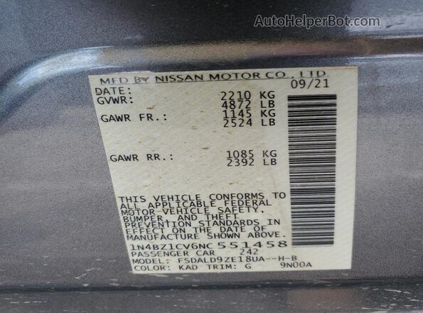 1N4BZ1CV6NC551458 2022 NISSAN LEAF Gray 