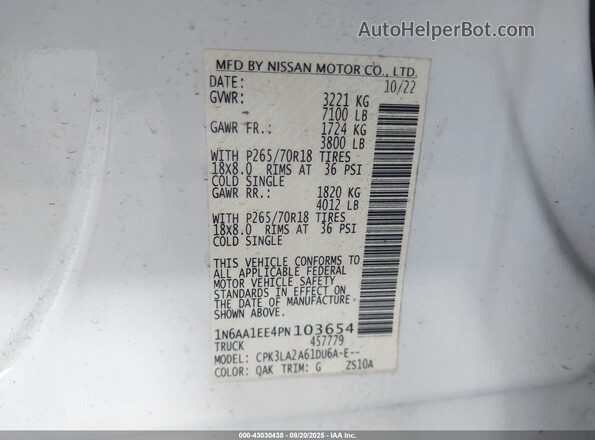 1N6AA1EE4PN103654 2023 NISSAN TITAN Белый 