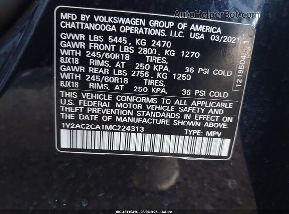 1V2AC2CA1MC224313 2021 VOLKSWAGEN ATLAS Black Engine compartment view