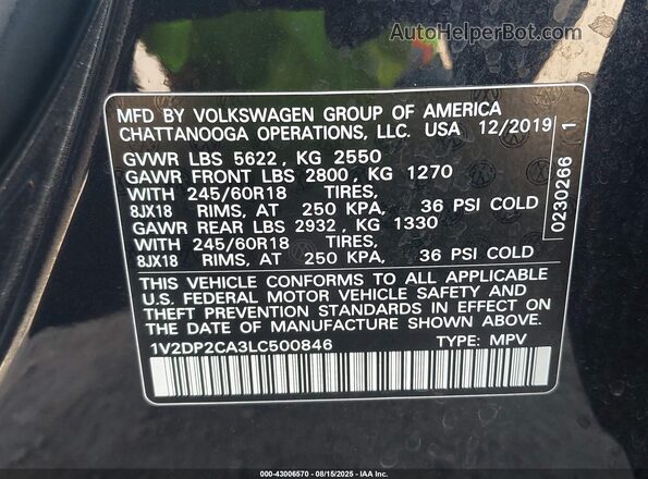 1V2DP2CA3LC500846 2020 VOLKSWAGEN ATLAS Black 