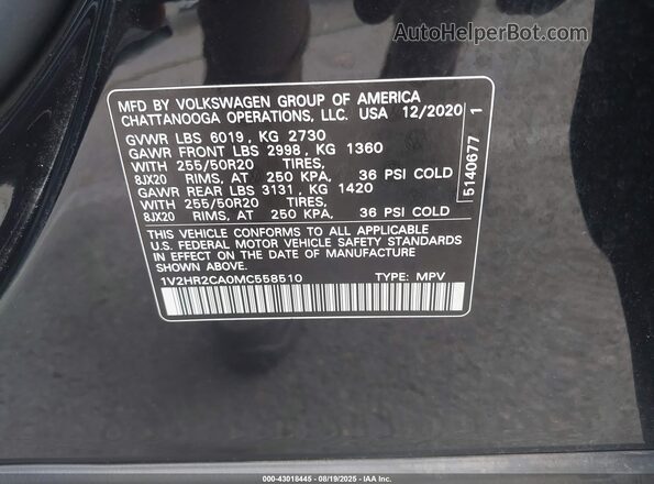1V2HR2CA0MC558510 2021 VOLKSWAGEN ATLAS Black Widok komory silnika