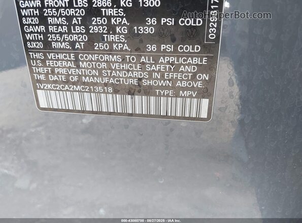 1V2KC2CA2MC213518 2021 VOLKSWAGEN ATLAS Gray Widok komory silnika