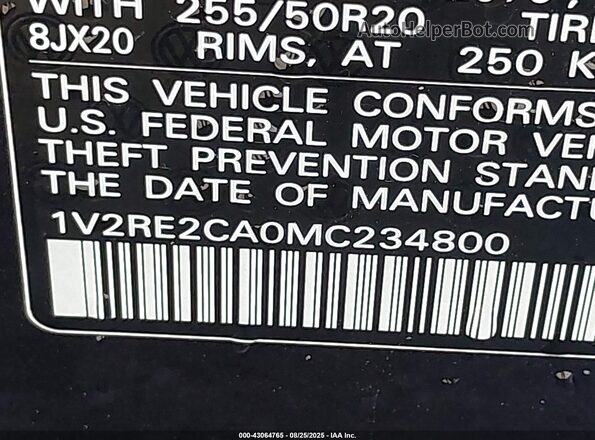 1V2RE2CA0MC234800 2021 VOLKSWAGEN ATLAS Black Widok komory silnika